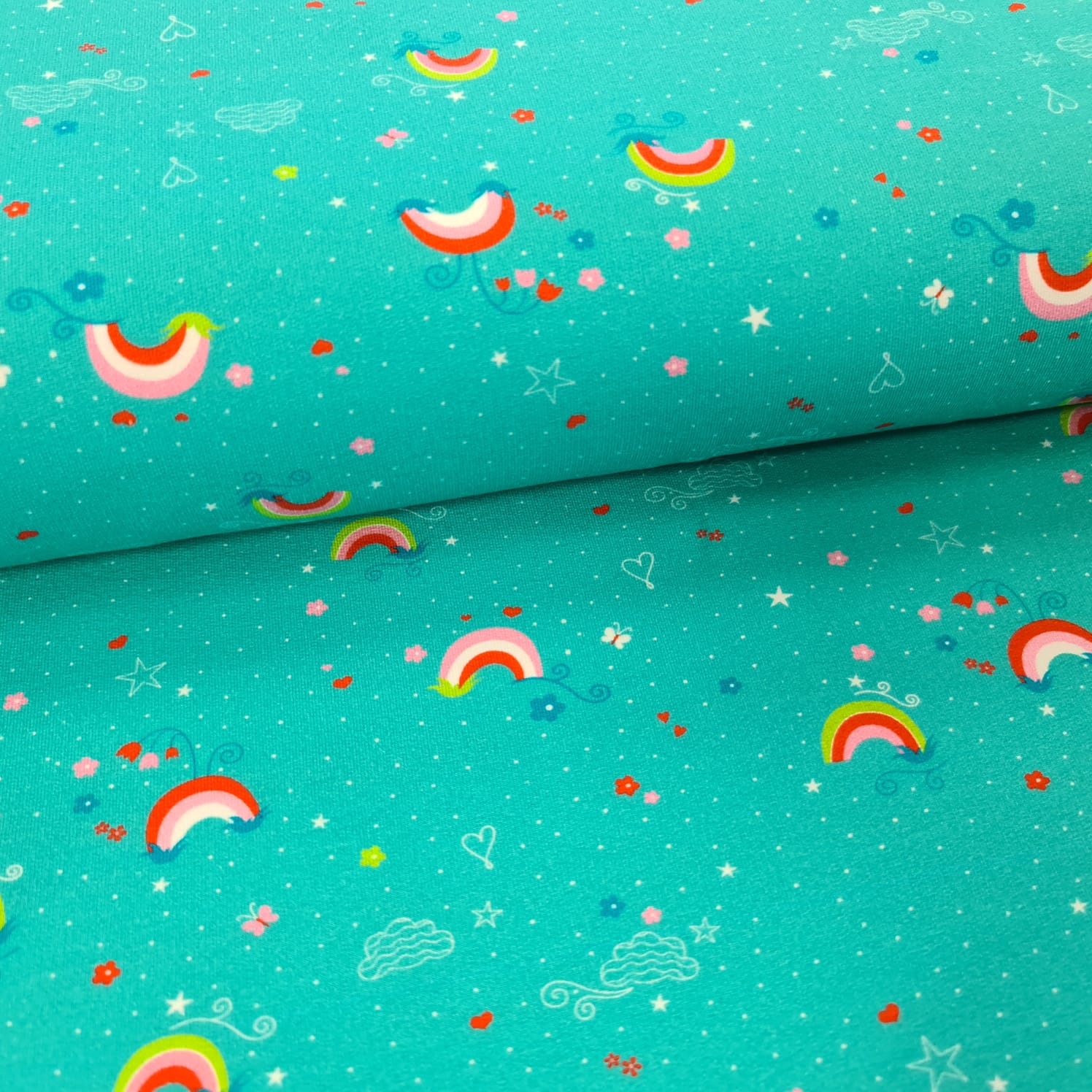 French Terry | Sommersweat | bedruckt | lovely RAINBOW | petrol