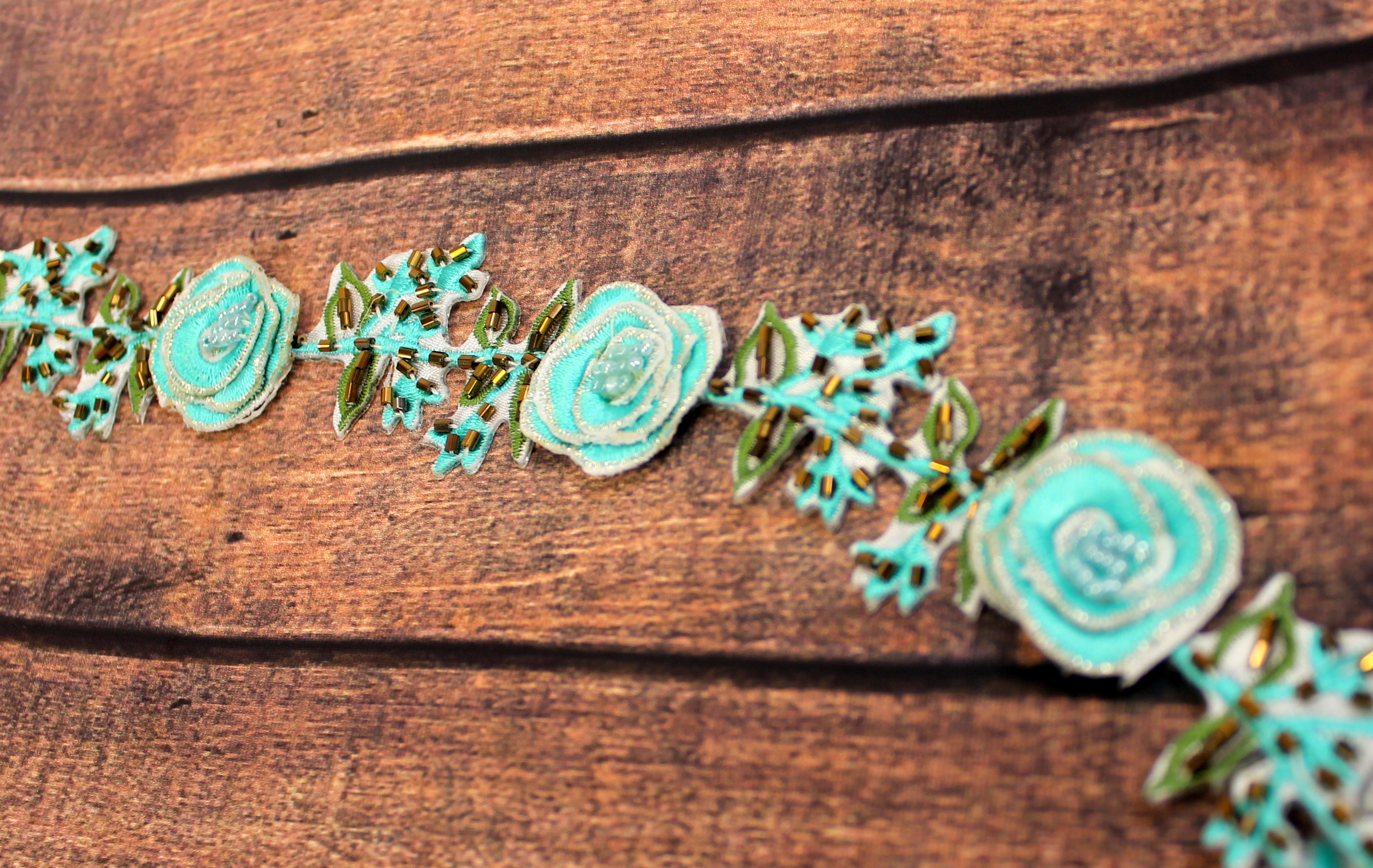 Band | aufbügelbar | Rosen & Perlen | 4cm | türkis