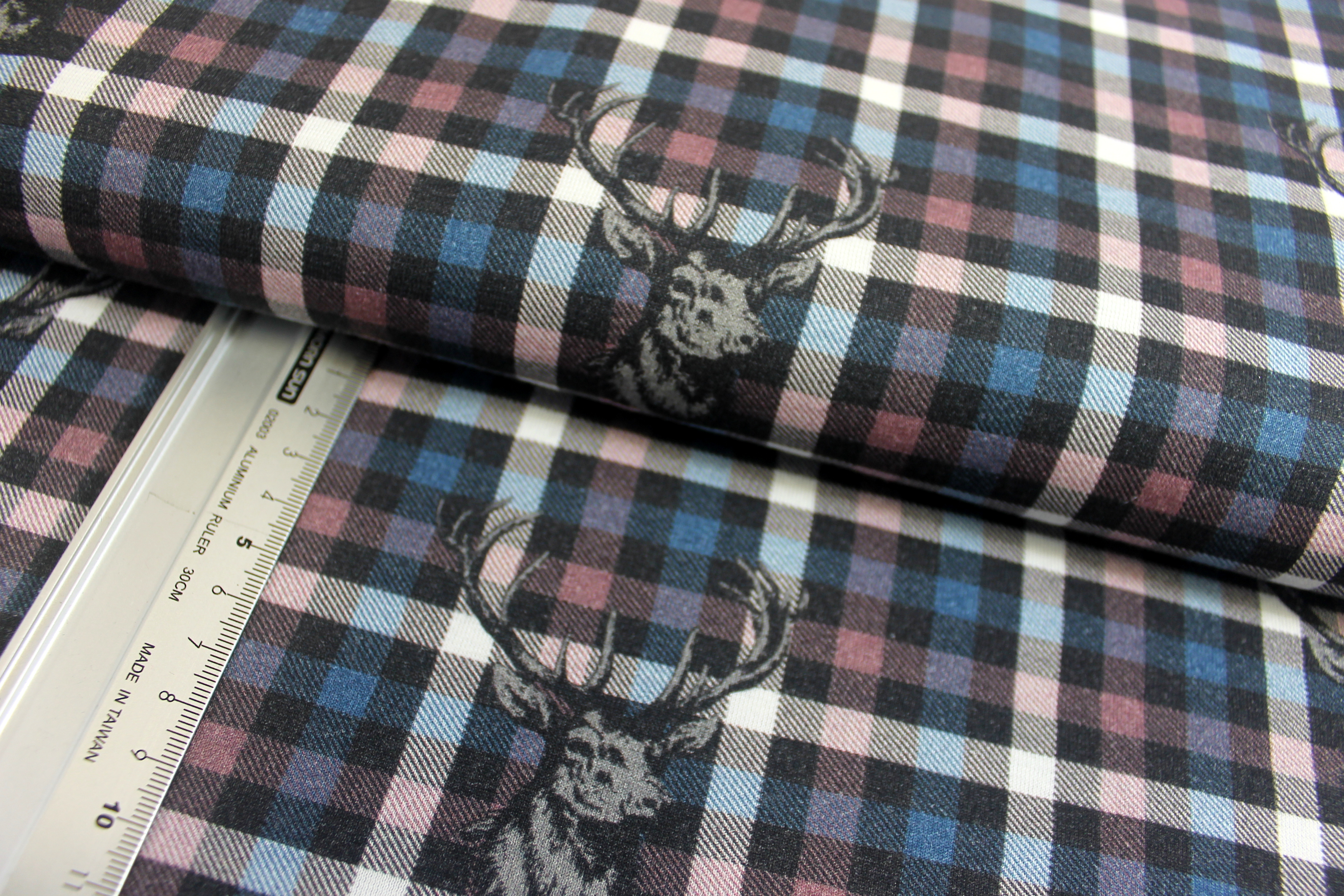 Interlock | bedruckt | Check Hirsch | malve/blau/creme