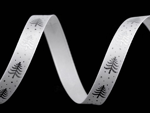 Band | bedruckt | Christmas tree | weiss | 1cm