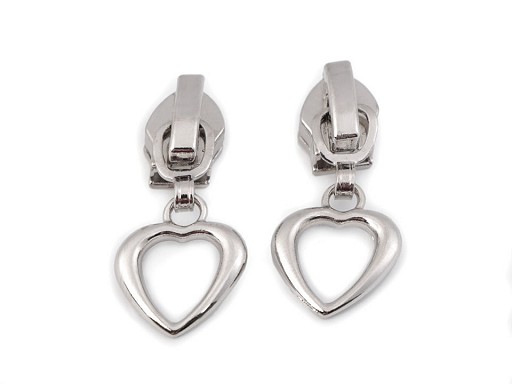 1 Zipper | Reißverschluss | endlos | Spirale 5mm | silber Herz | magnetisch/nicht magnetisch