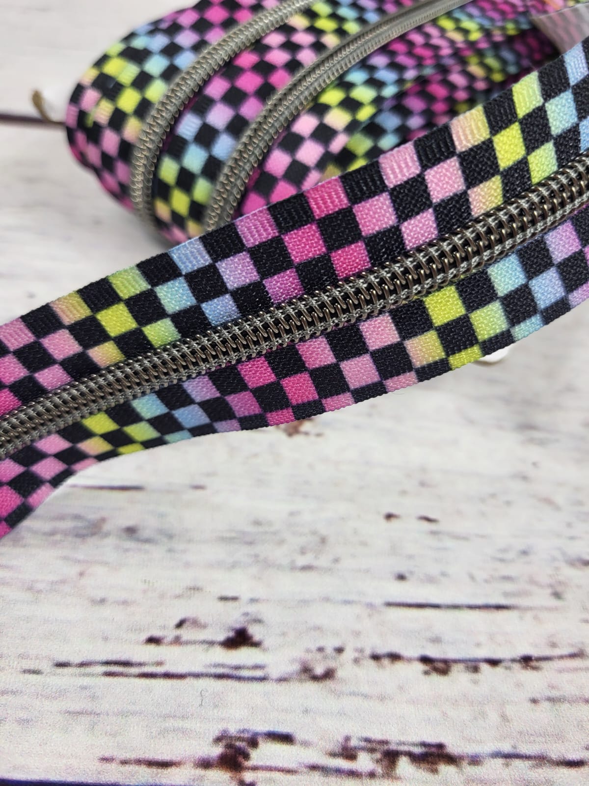 Nylon-Reißverschluss | endlos | Spirale 5mm | checker board | bunt