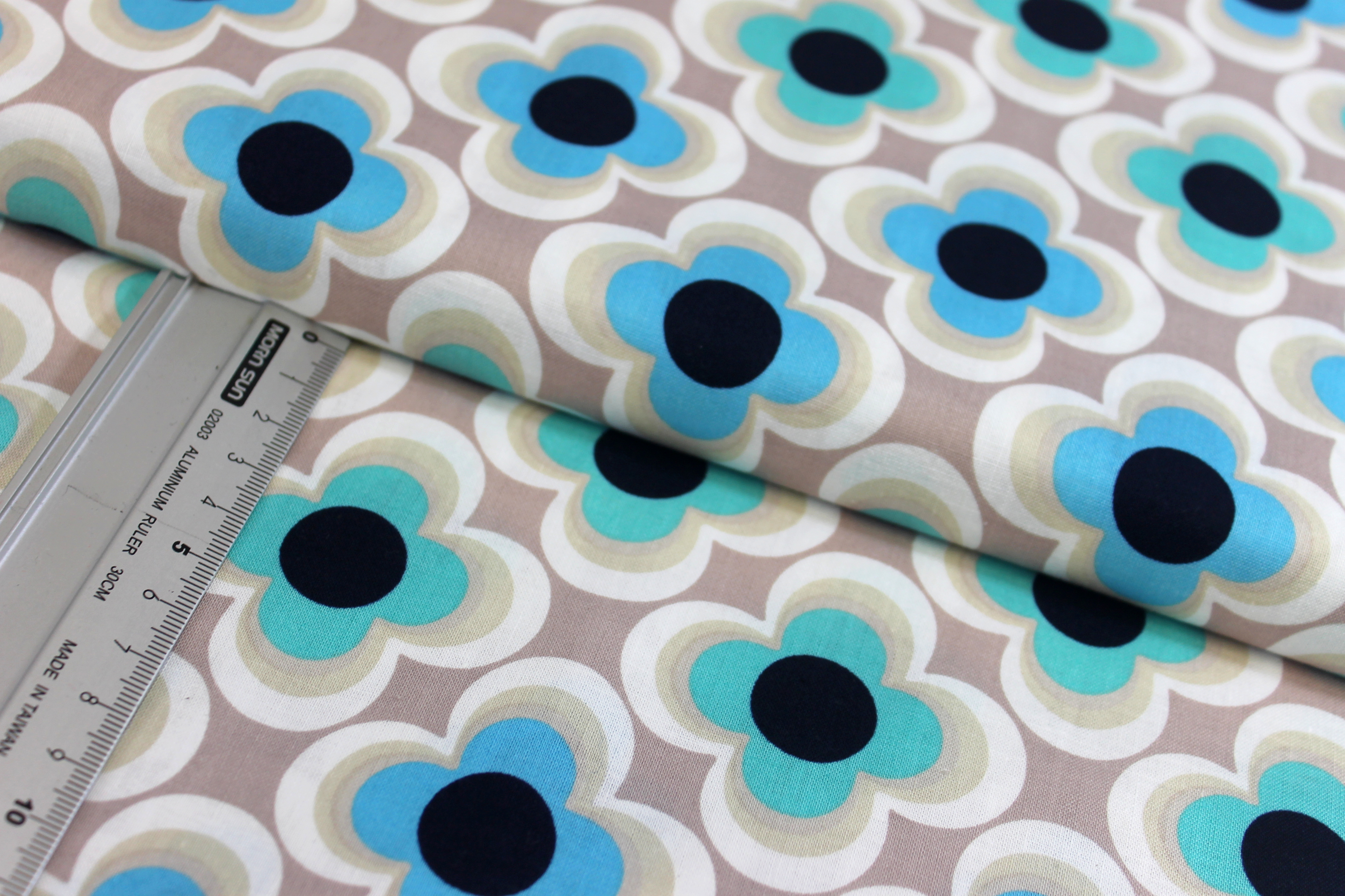 Baumwolle | bedruckt | Copenhagen Print Factory | Retro Flowers | blau/türkis
