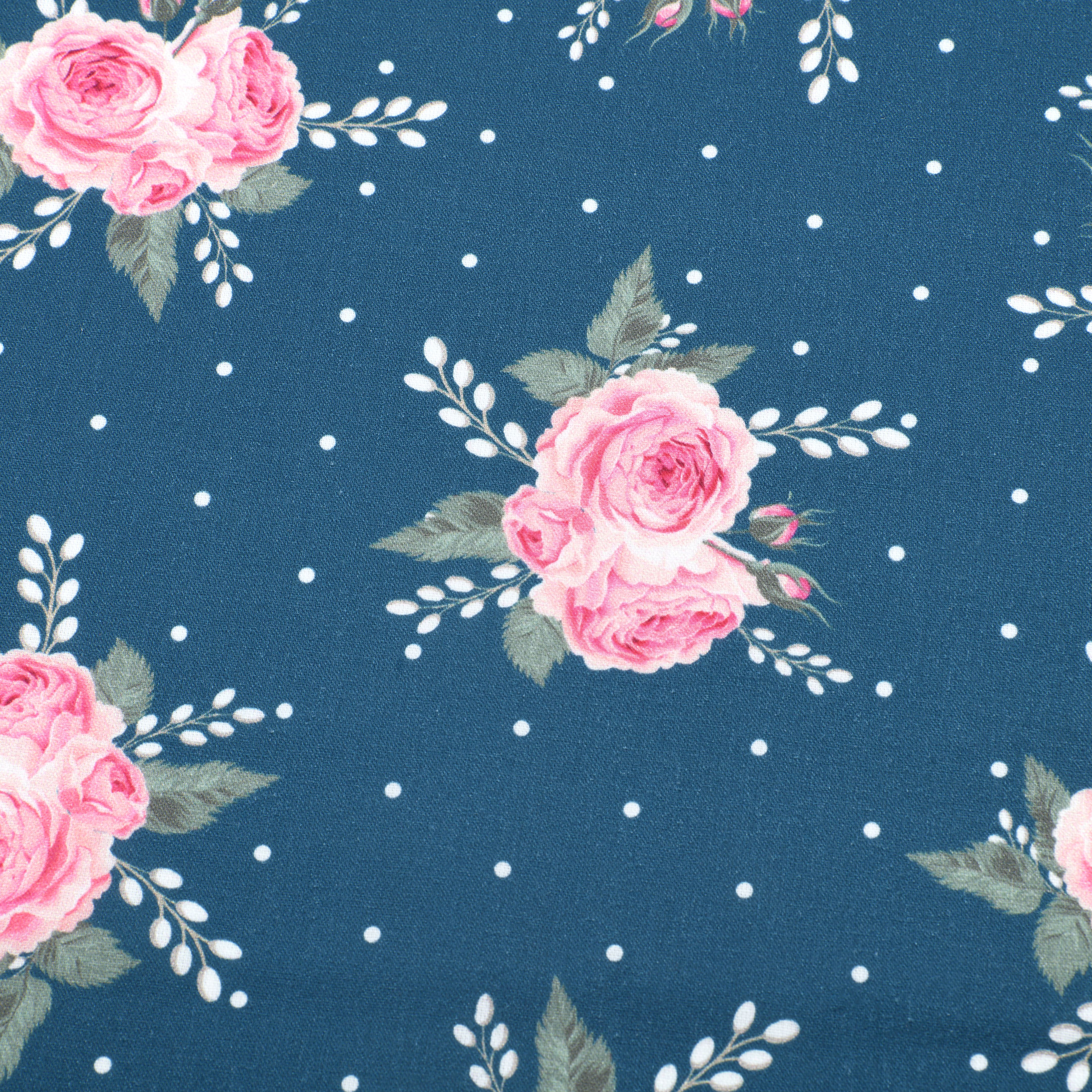 Baumwolle | bedruckt  | Patchwork | Rosen | petrol