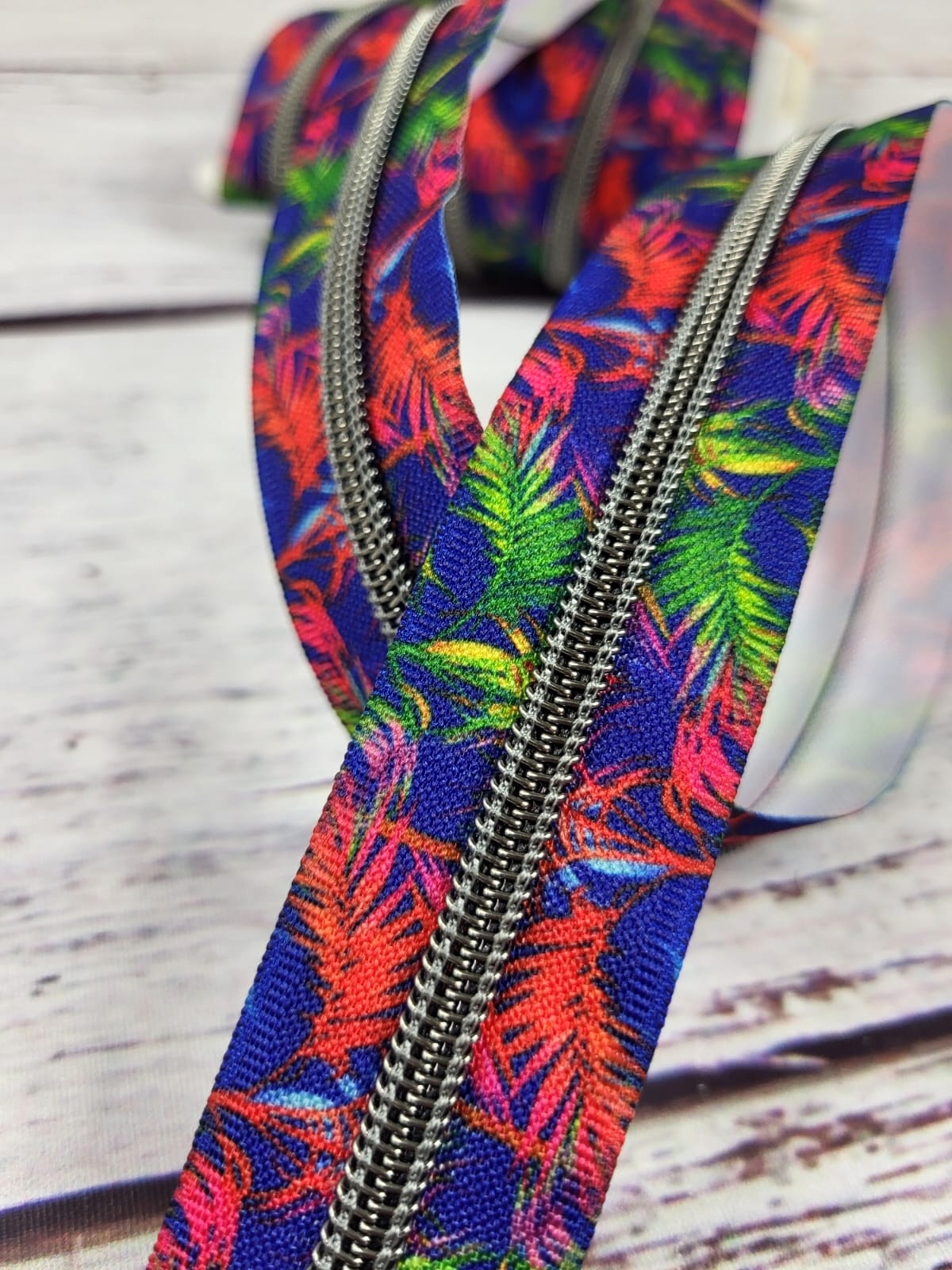 Nylon-Reißverschluss | endlos | Spirale 5mm | bunte Palmen | blau/bunt