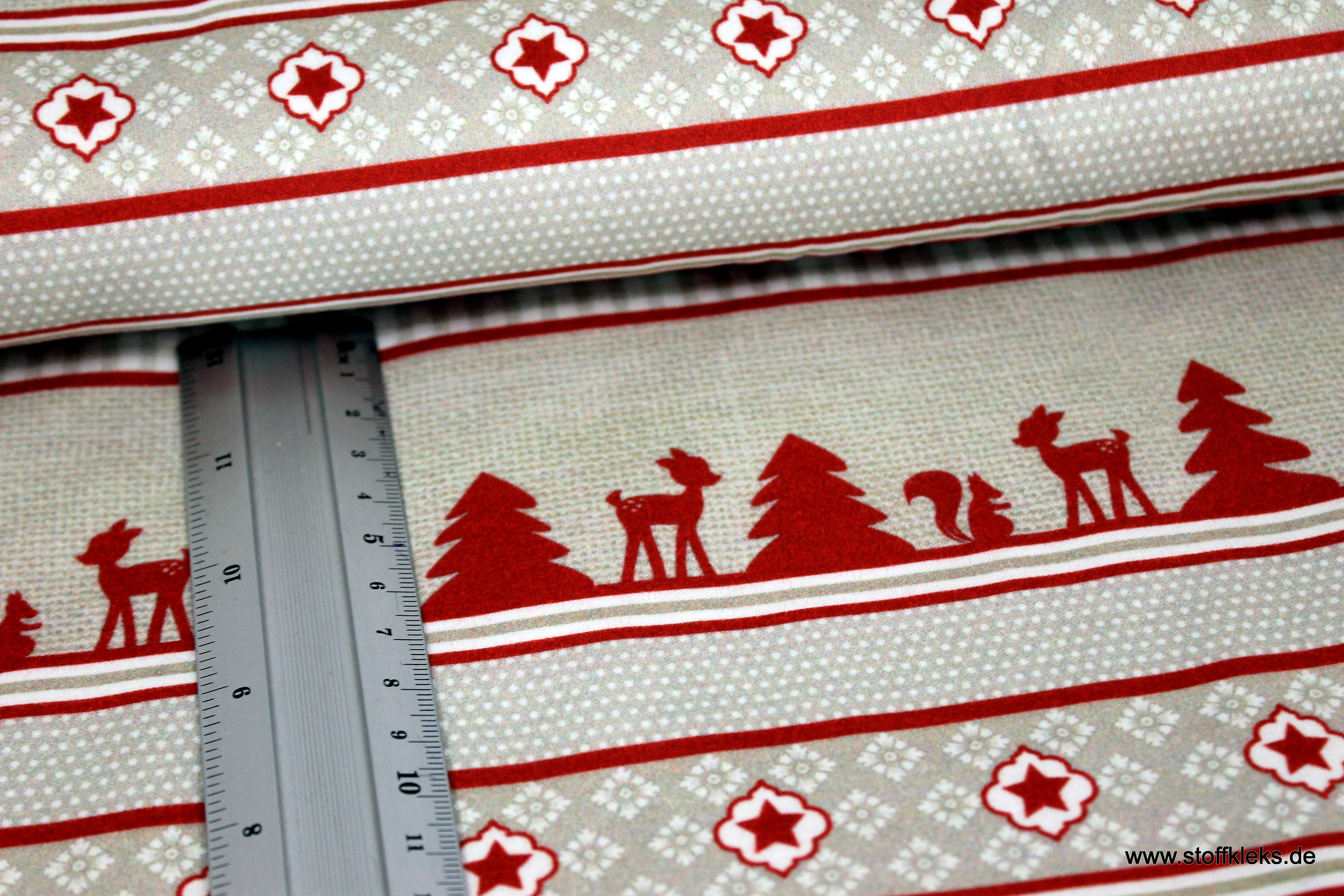 Interlock | bedruckt | Bambi im Wald | rot/grau